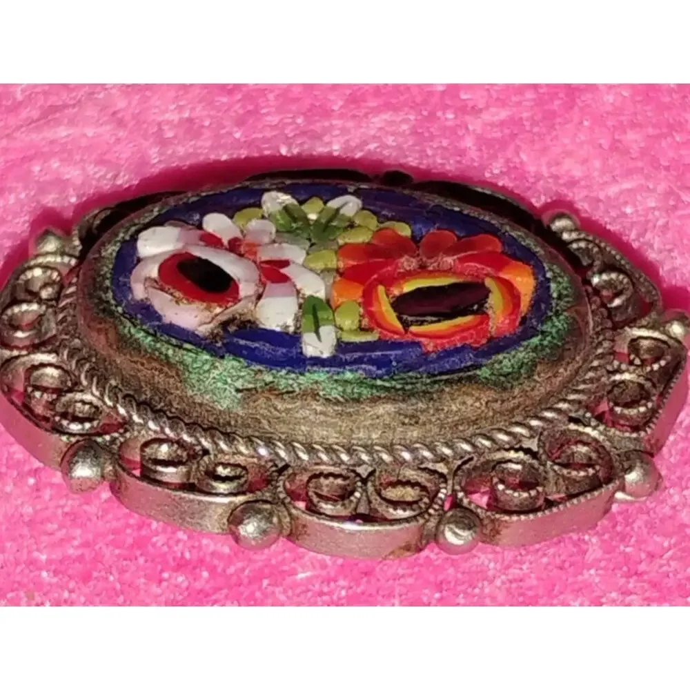 Vintage 1940s–1950s Italian Micro Mosaic Floral Brooch – 1